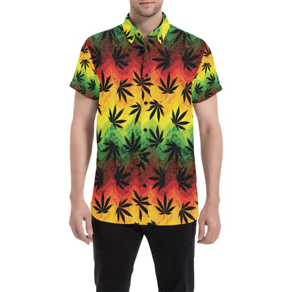 Rasta Pattern Print Design A02 Men's Short Sleeve Button Up Shirt
