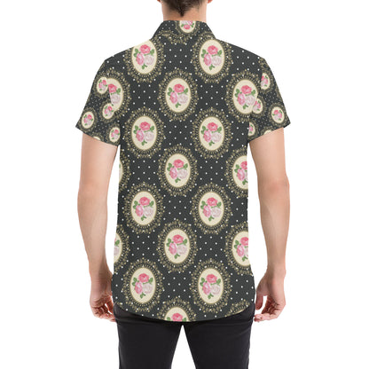Rose Pattern Print Design RO015 Men's Short Sleeve Button Up Shirt