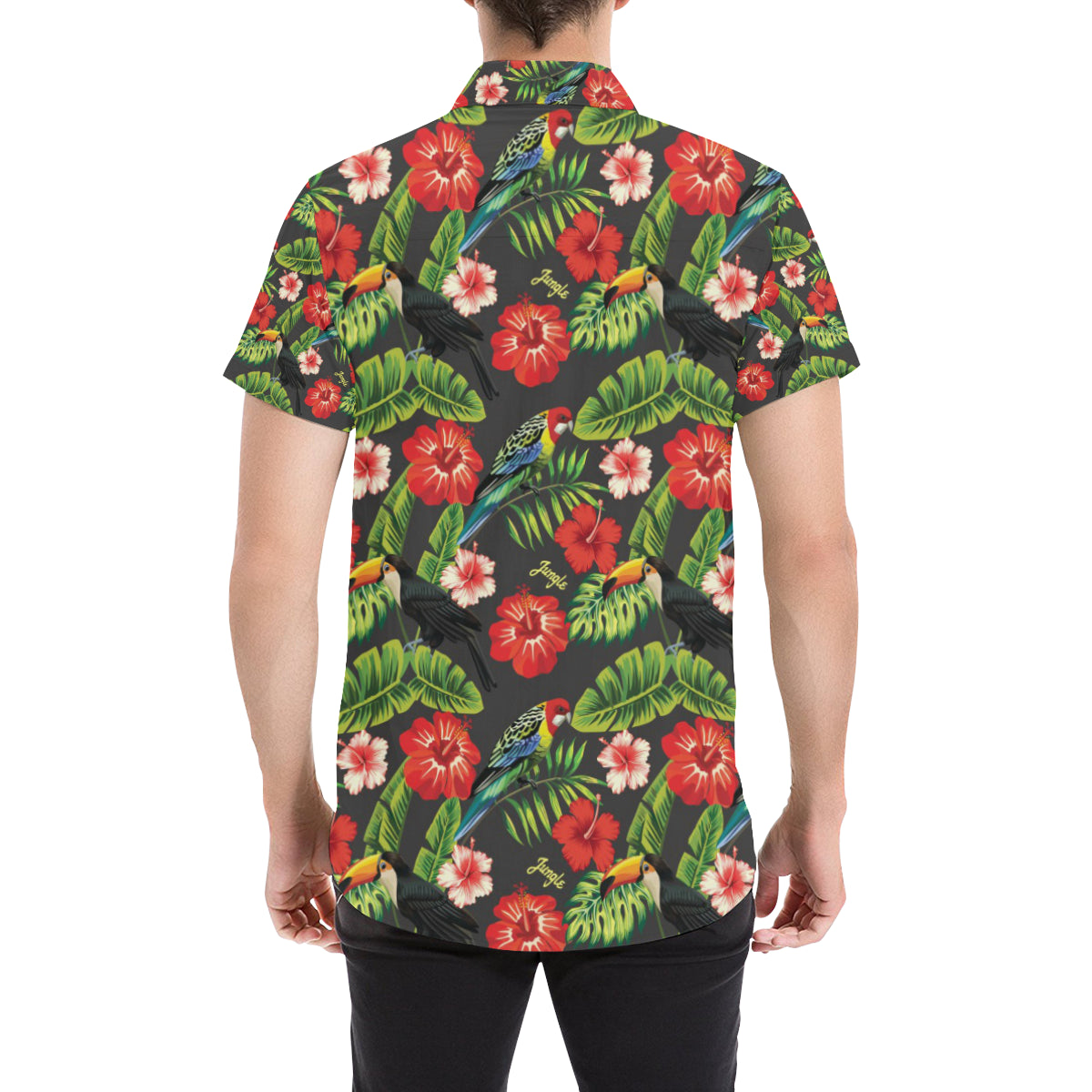 Tropical Flower Pattern Print Design TF04 Men's Short Sleeve Button Up Shirt