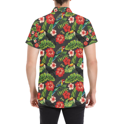 Tropical Flower Pattern Print Design TF04 Men's Short Sleeve Button Up Shirt