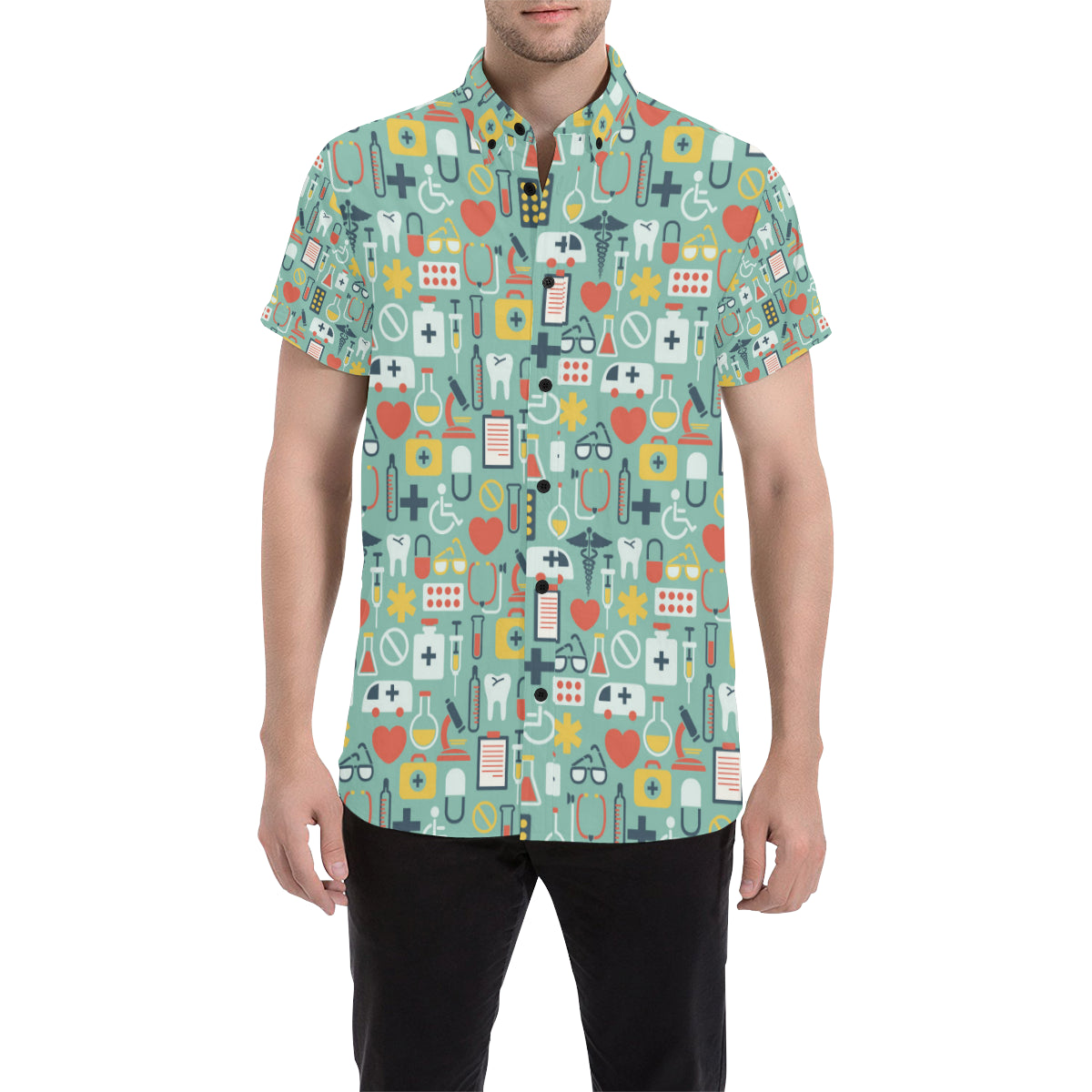 Medical Pattern Print Design 02 Men's Short Sleeve Button Up Shirt