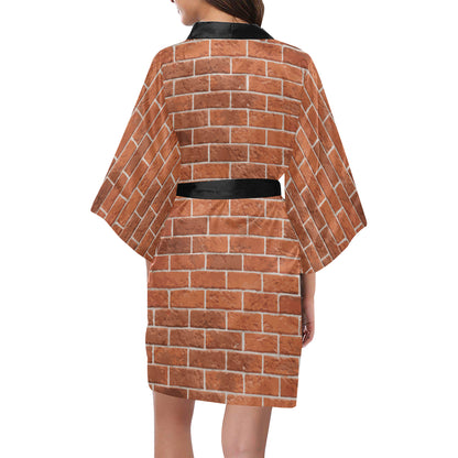 Brick Brown Pattern Print Design 02 Women's Short Kimono