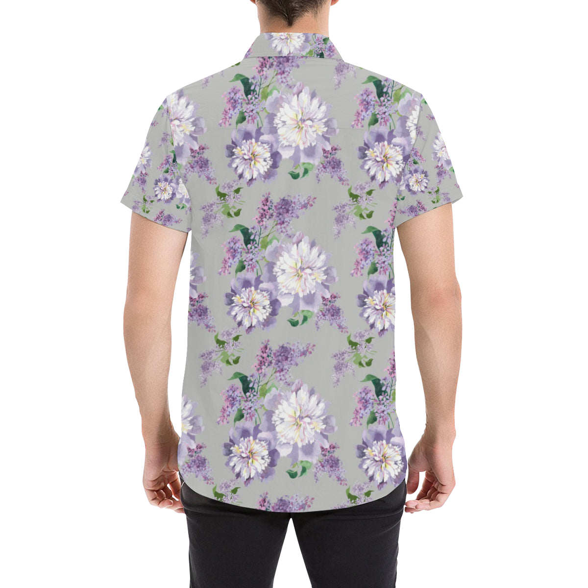 Lilac Pattern Print Design LI07 Men's Short Sleeve Button Up Shirt