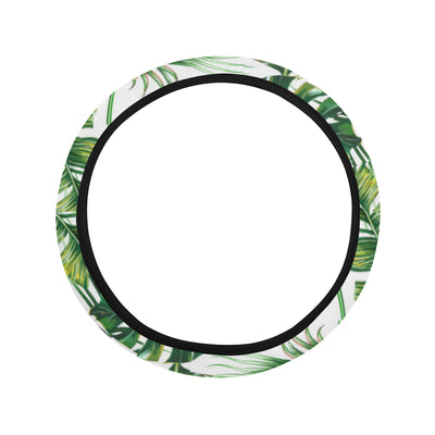 Green Pattern Tropical Palm Leaves Steering Wheel Cover with Elastic Edge