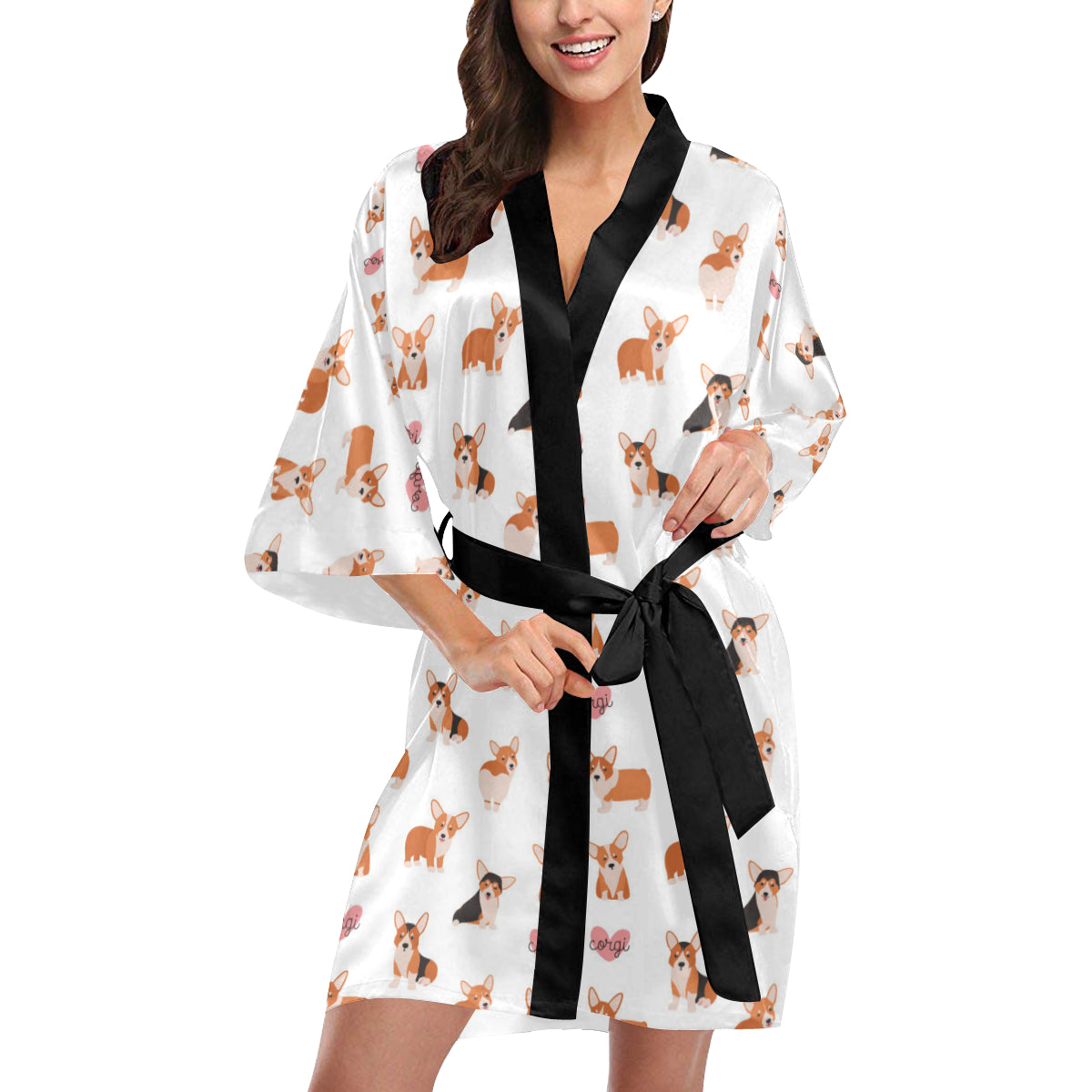 Cardigan Welsh Corgis Pattern Print Design 02 Women's Short Kimono