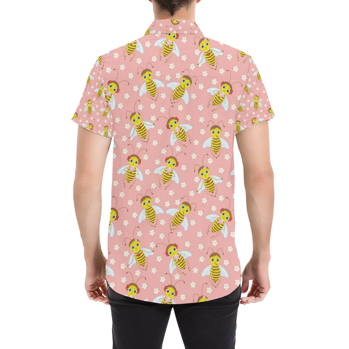 Bee Pattern Print Design BEE07 Men's Short Sleeve Button Up Shirt