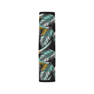 Gold Glitter Cyan Tropical Palm Leaves Car Seat Belt Cover