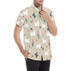 Llama Cactus Pattern Print Design 09 Men's Short Sleeve Button Up Shirt