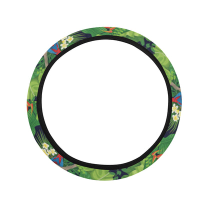 Rainforest Parrot Pattern Print Design A03 Steering Wheel Cover with Elastic Edge