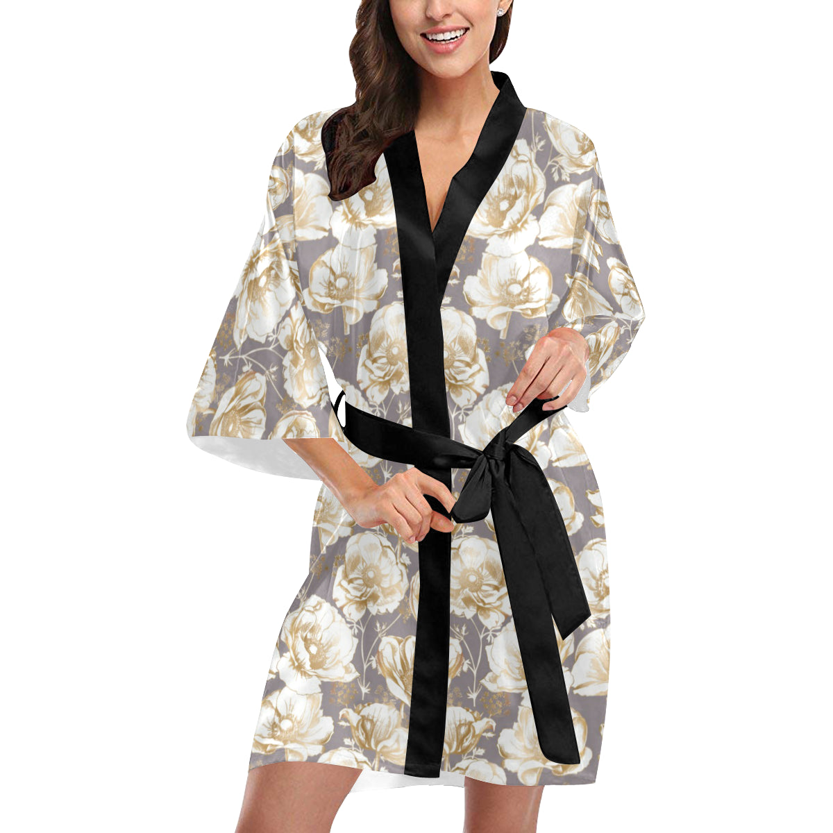 Anemone Pattern Print Design AM05 Women's Short Kimono