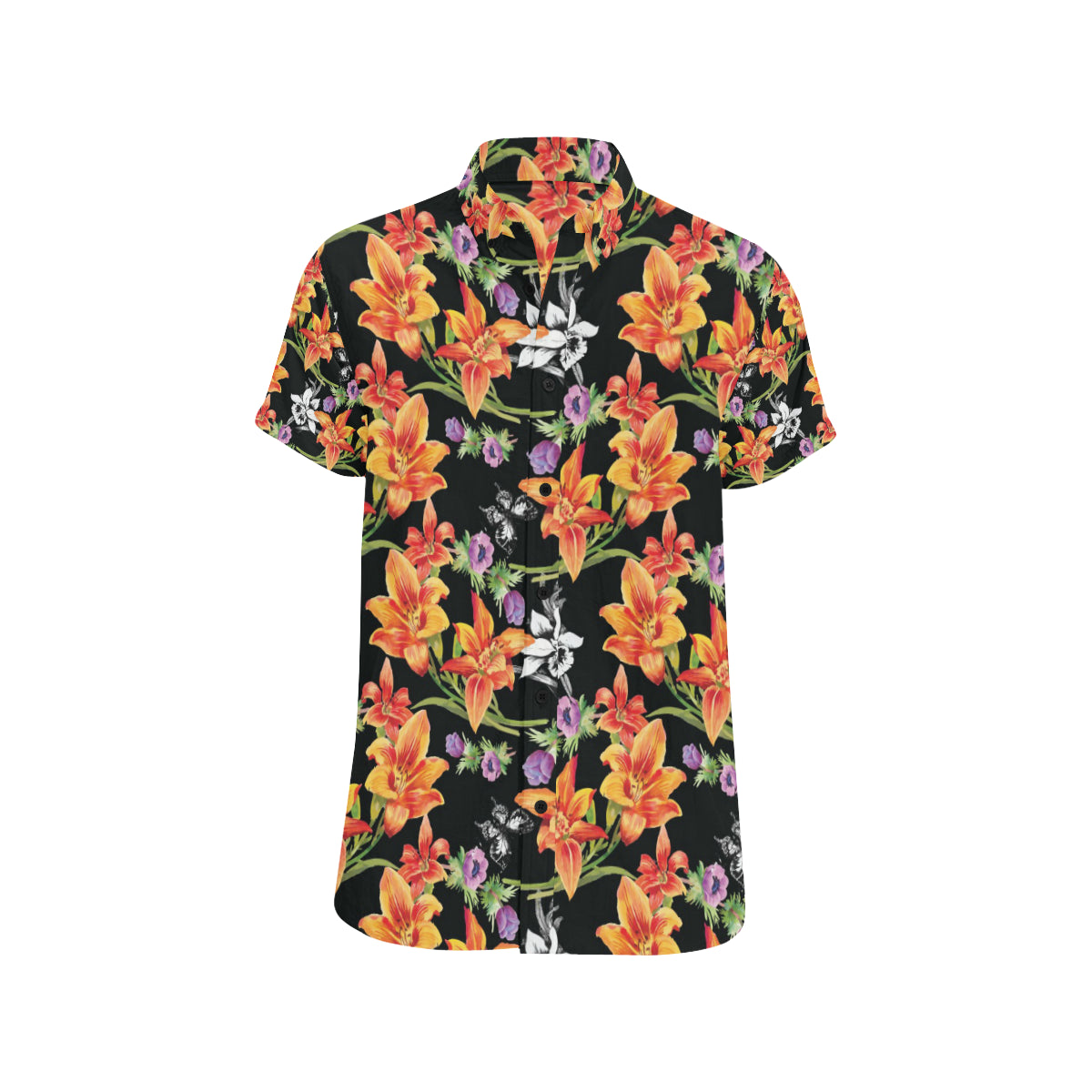 Tropical Flower Pattern Print Design TF02 Men's Short Sleeve Button Up Shirt