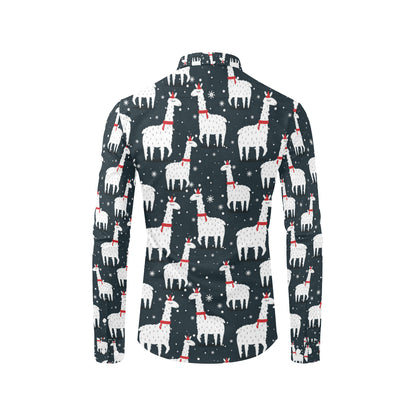 Alpaca Pattern Print Design 04 Men's Long Sleeve Shirt