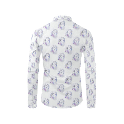 Wolf with Flower Print Design Men's Long Sleeve Shirt