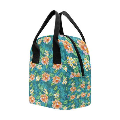 Plumeria Tropical Flower Design Print Insulated Lunch Bag