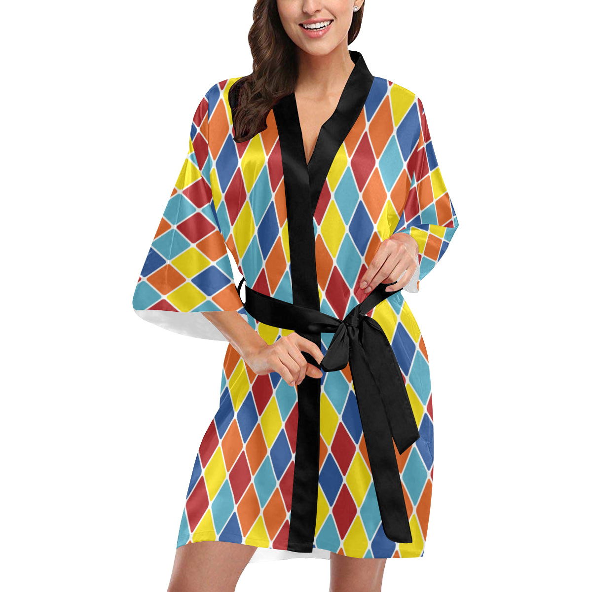 Harlequin Pattern Print Design 01 Women's Short Kimono