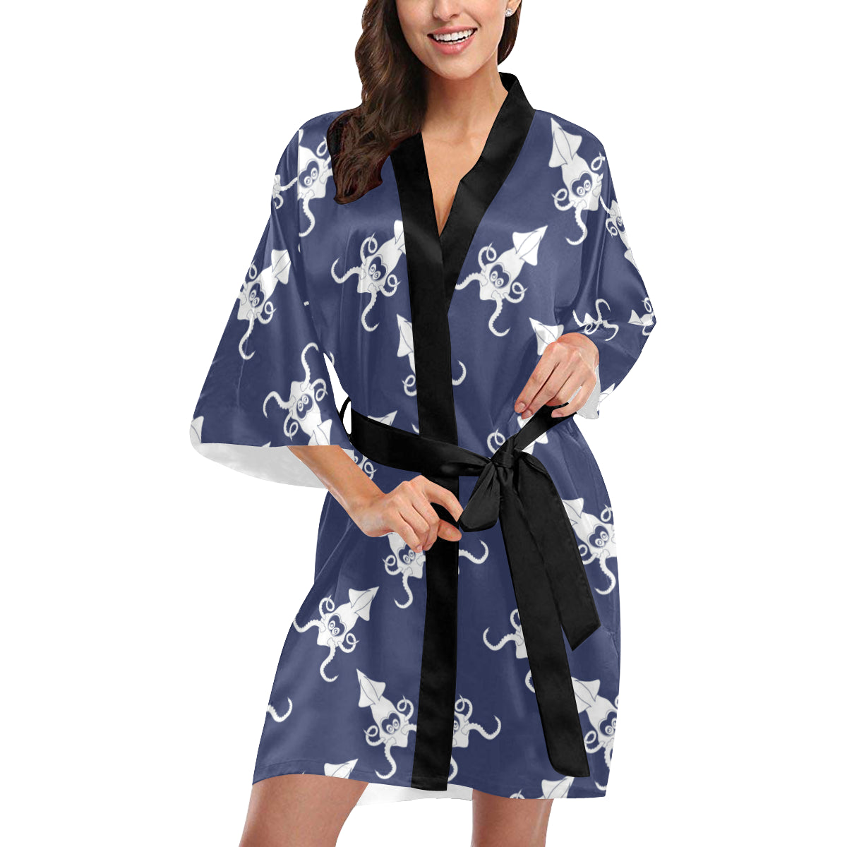 Giant Squid Pattern Print Design 02 Women's Short Kimono