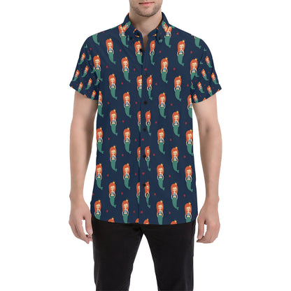Mermaid Girl Pattern Print Design 01 Men's Short Sleeve Button Up Shirt