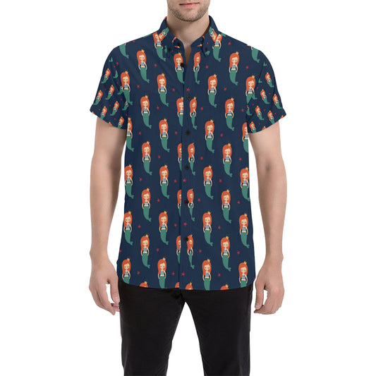 Mermaid Girl Pattern Print Design 01 Men's Short Sleeve Button Up Shirt