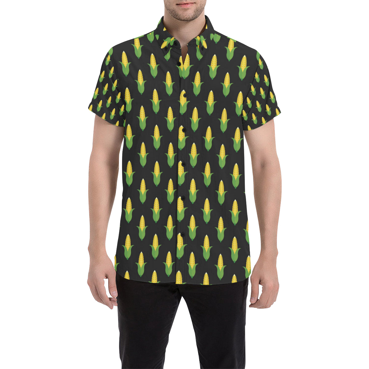 Corn Pattern Print Design 05 Men's Short Sleeve Button Up Shirt