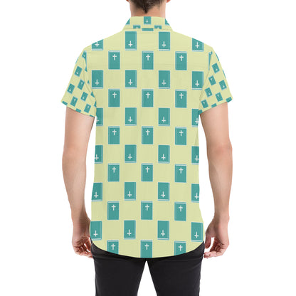 Bible Pattern Print Design 04 Men's Short Sleeve Button Up Shirt