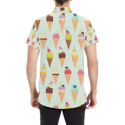 Ice Cream Pattern Print Design 03 Men's Short Sleeve Button Up Shirt