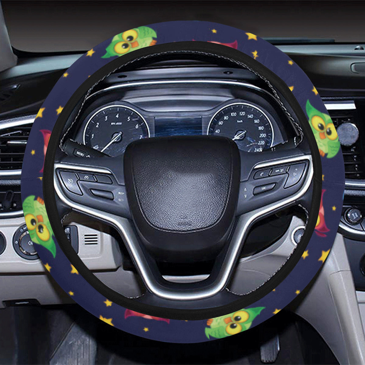 Owl with Star Themed Design Print Steering Wheel Cover with Elastic Edge