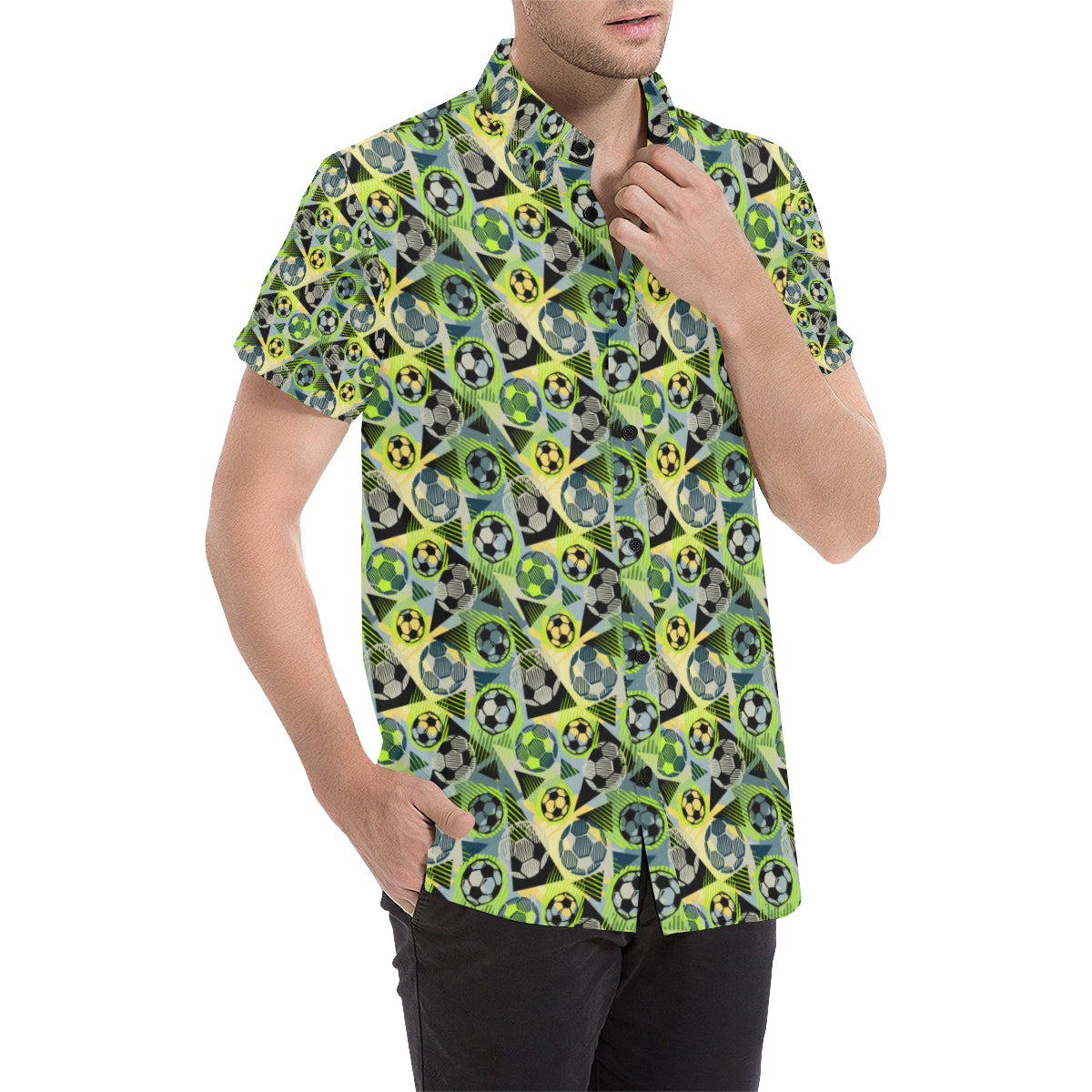 Soccer Ball Themed Print Pattern Men's Short Sleeve Button Up Shirt