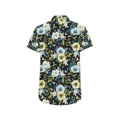 Anemone Pattern Print Design AM03 Men's Short Sleeve Button Up Shirt
