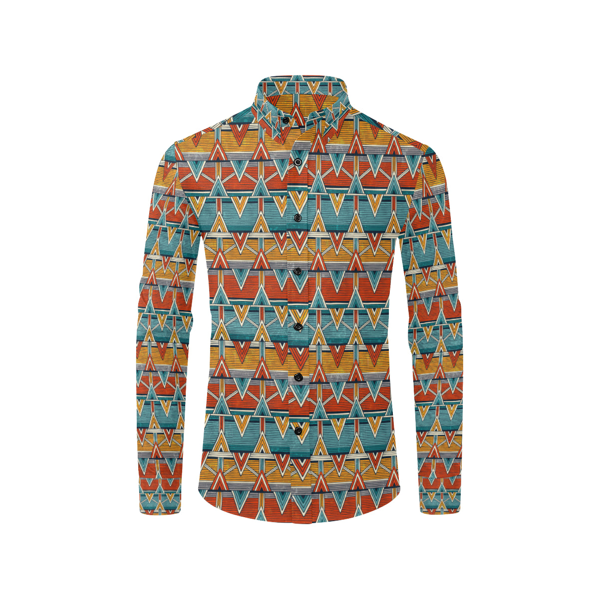 Kente Print African Design Themed Men's Long Sleeve Shirt