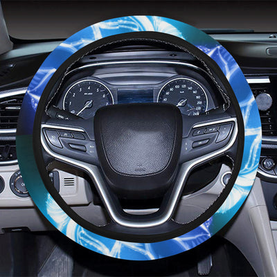 Blue Neon Sea Turtle Print Steering Wheel Cover with Elastic Edge