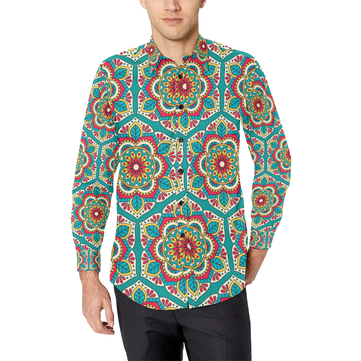 Mandala Pattern Print Design 03 Men's Long Sleeve Shirt