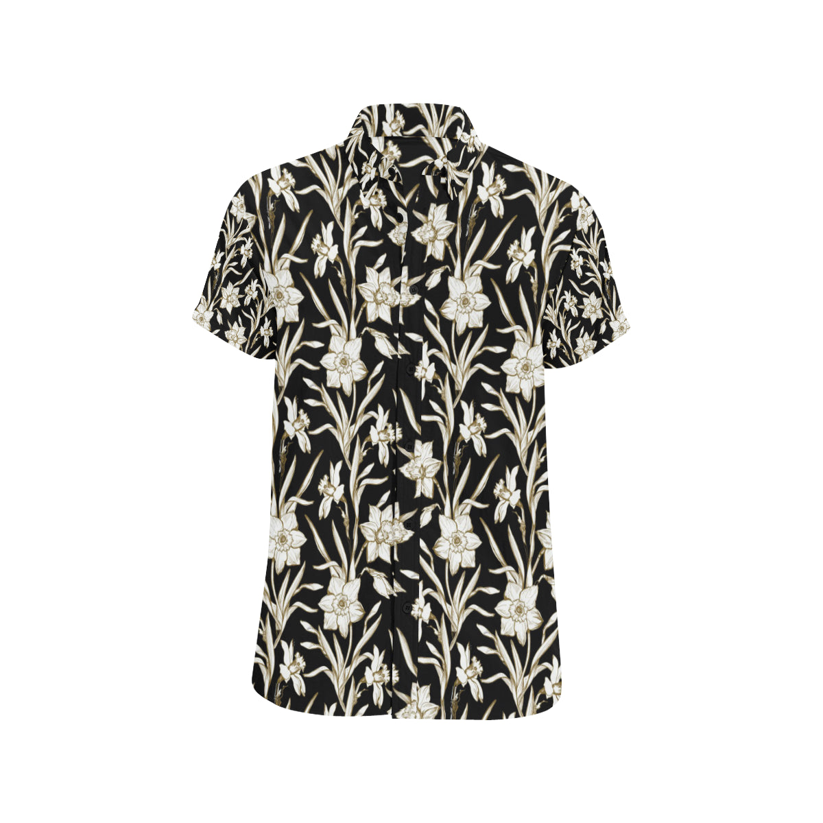 Daffodils Pattern Print Design DF06 Men's Short Sleeve Button Up Shirt