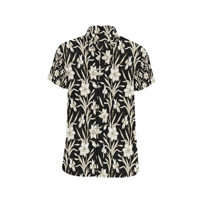 Daffodils Pattern Print Design DF06 Men's Short Sleeve Button Up Shirt