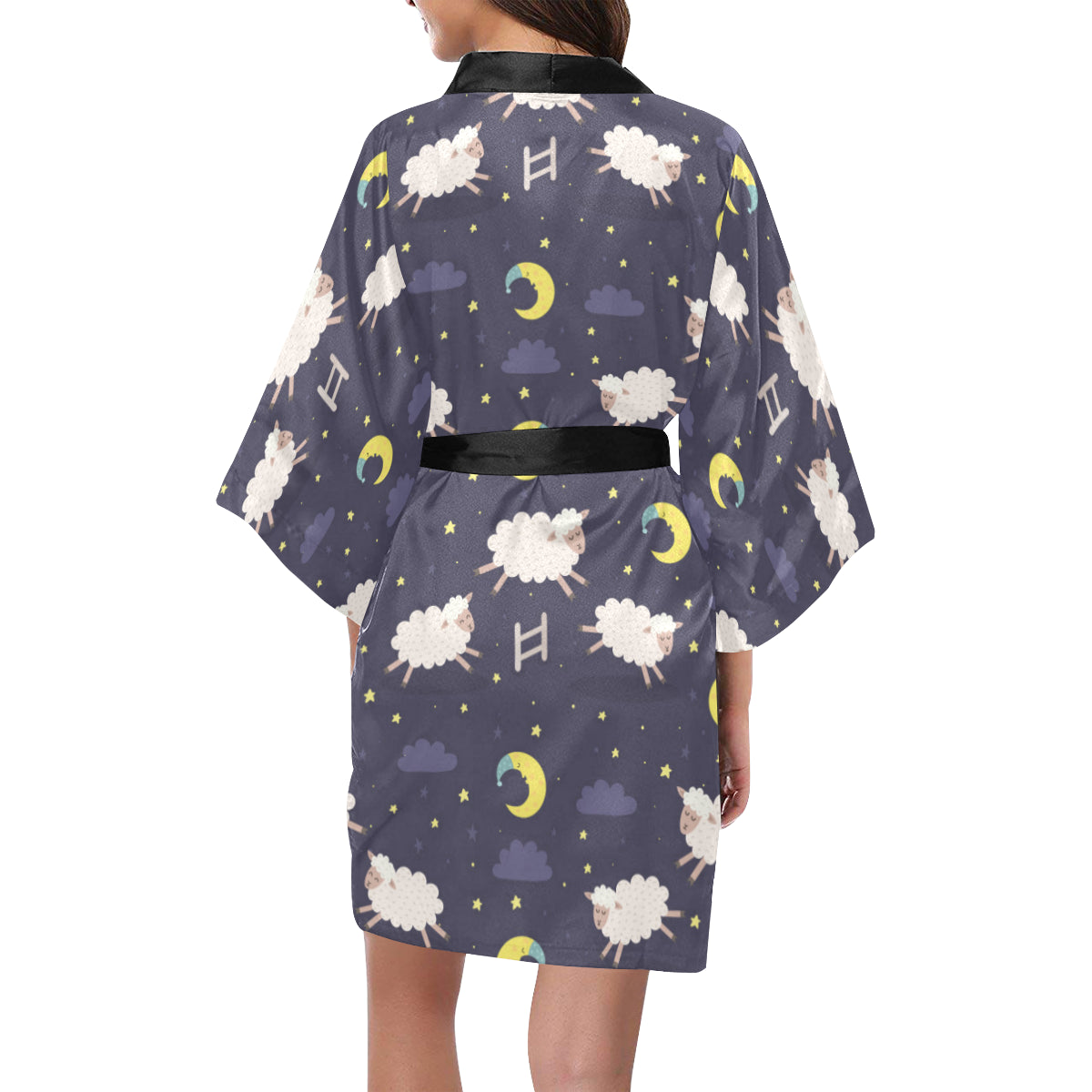 Sheep Night Pattern Print Design 02 Women's Short Kimono