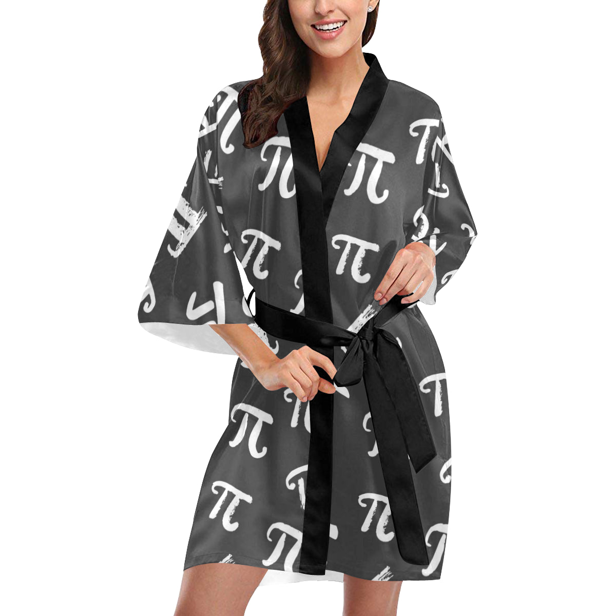 Pi Day Pattern Print Design A02 Women's Short Kimono