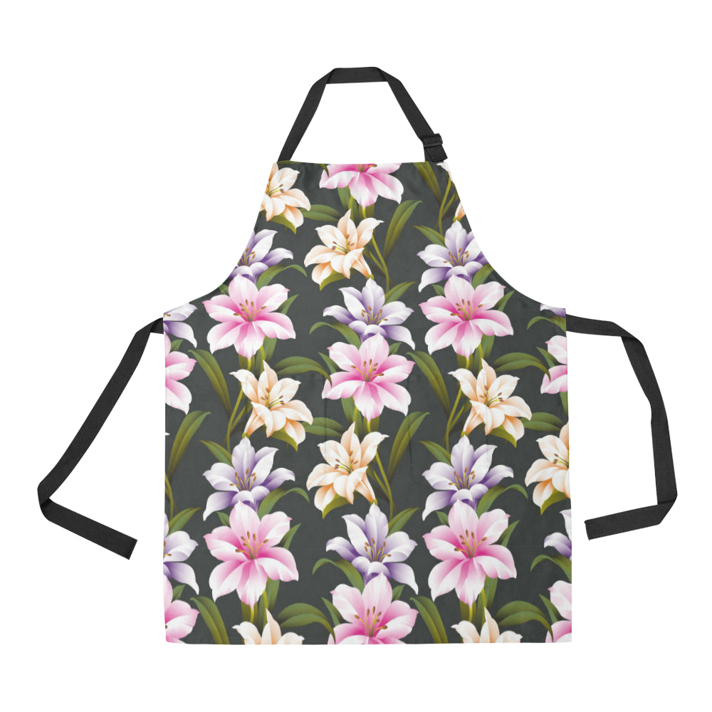 Lily Pattern Print Design LY01 Apron with Pocket