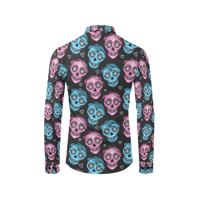 Day of the Dead Skull Print Pattern Men's Long Sleeve Shirt