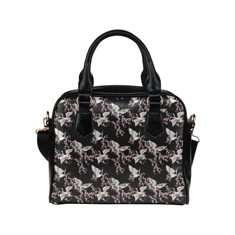 Crane Pattern Print Design 01 Shoulder Handbag