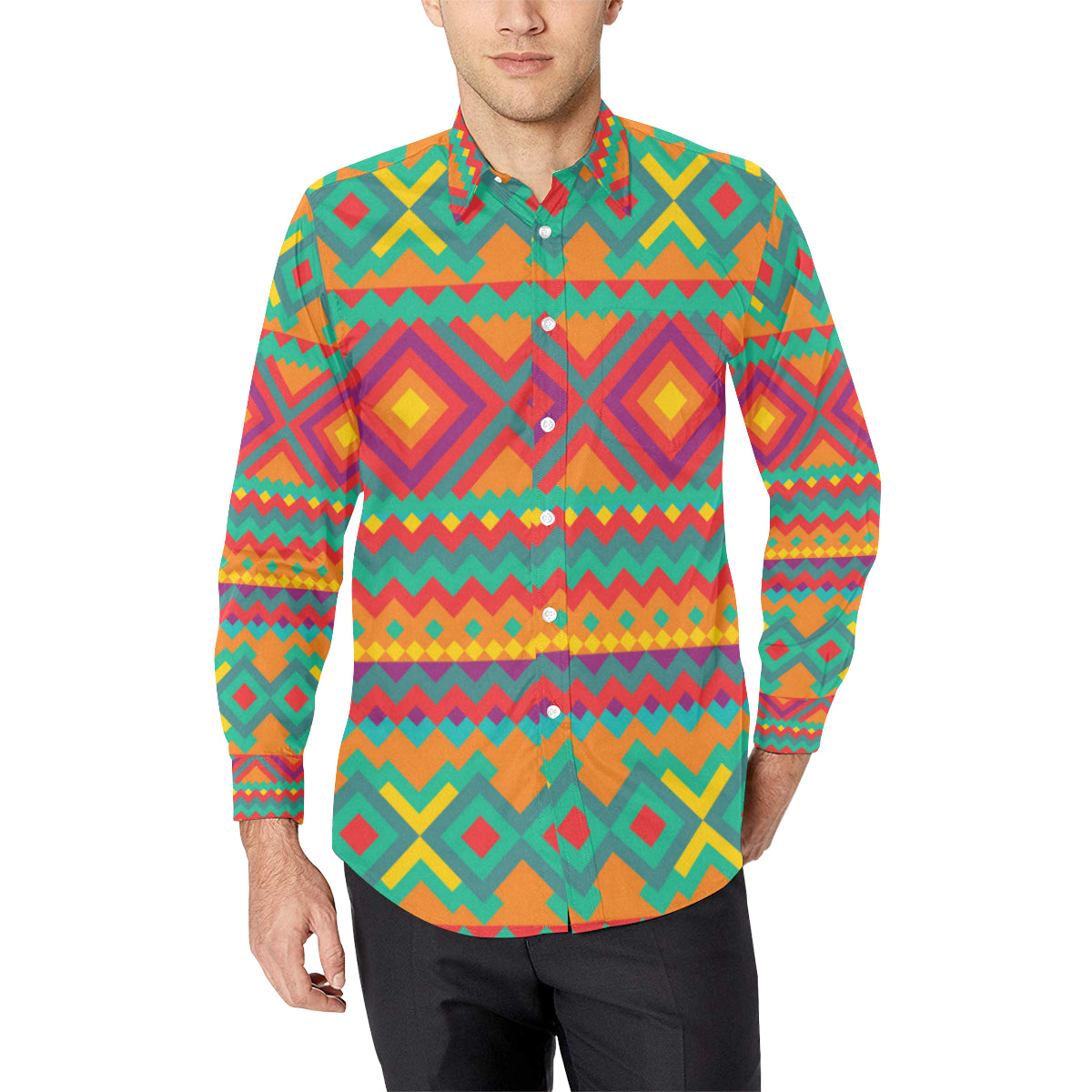 Mexican Pattern Print Design 04 Men's Long Sleeve Shirt