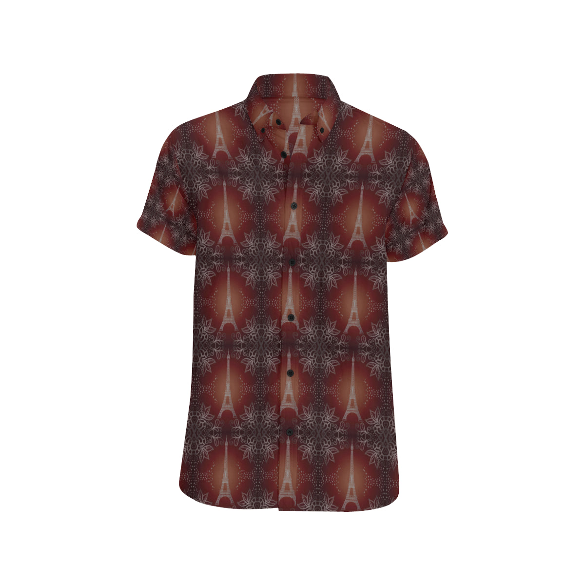 Eiffel Tower Drawing Print Men's Short Sleeve Button Up Shirt