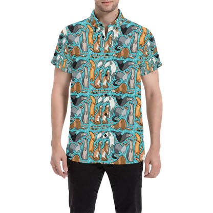 Ferret Pattern Print Design 03 Men's Short Sleeve Button Up Shirt