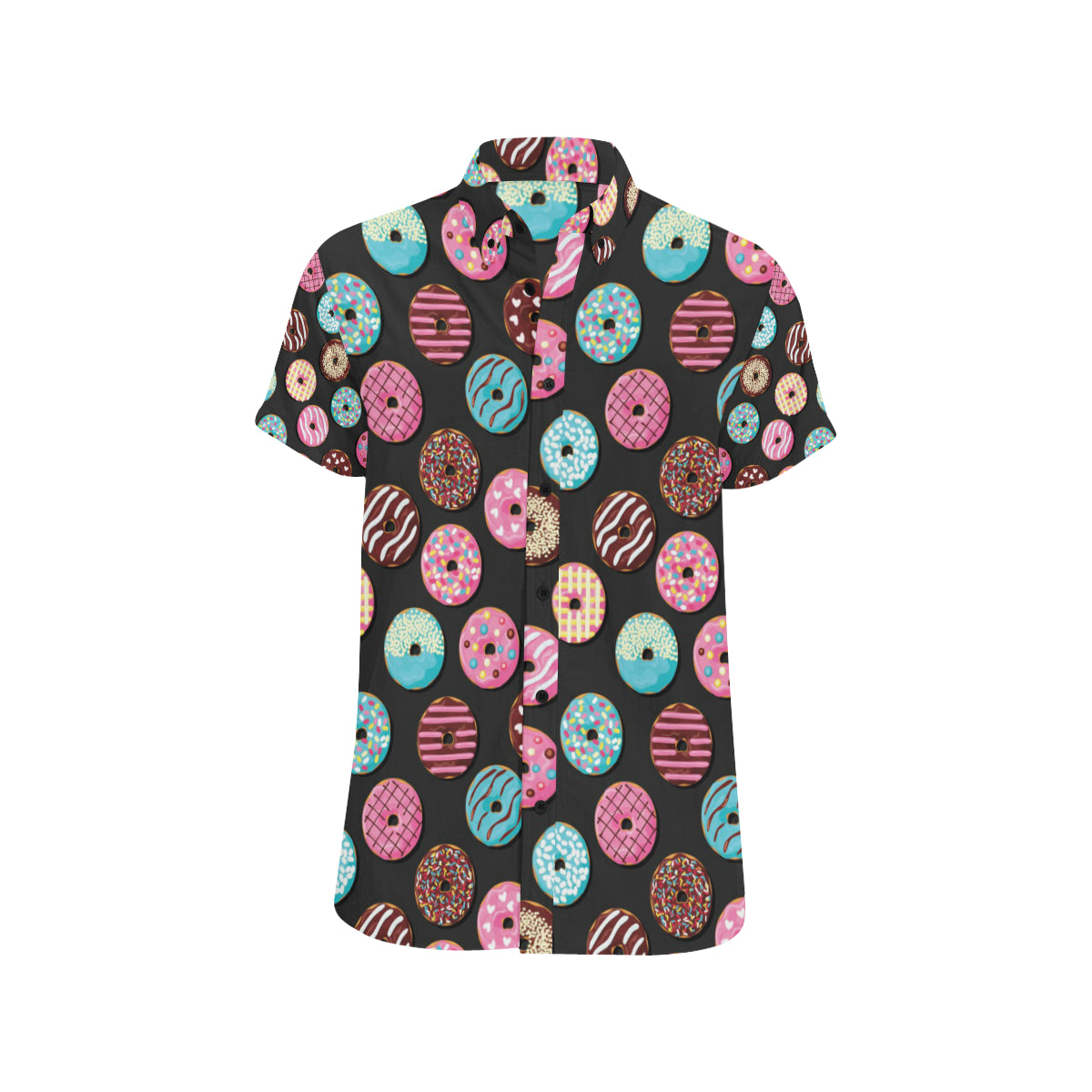 Donut Pattern Print Design DN02 Men's Short Sleeve Button Up Shirt