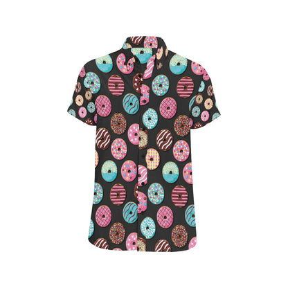 Donut Pattern Print Design DN02 Men's Short Sleeve Button Up Shirt