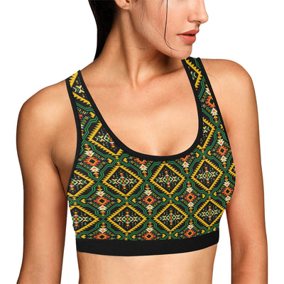 Kente Green Design African Print Sports Bra