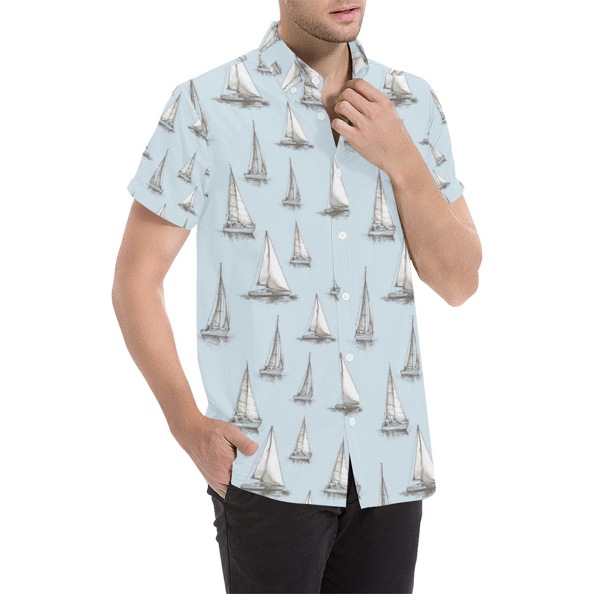 Sailing Ships Pattern Print Design A01 Men's Short Sleeve Button Up Shirt