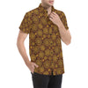 Gold Sunflower Hand Drawn Print Men's Short Sleeve Button Up Shirt