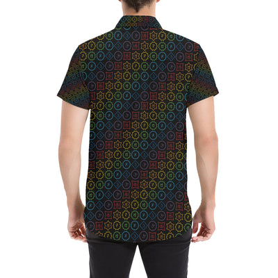 Chakra Colorful Symbol Pattern Men's Short Sleeve Button Up Shirt