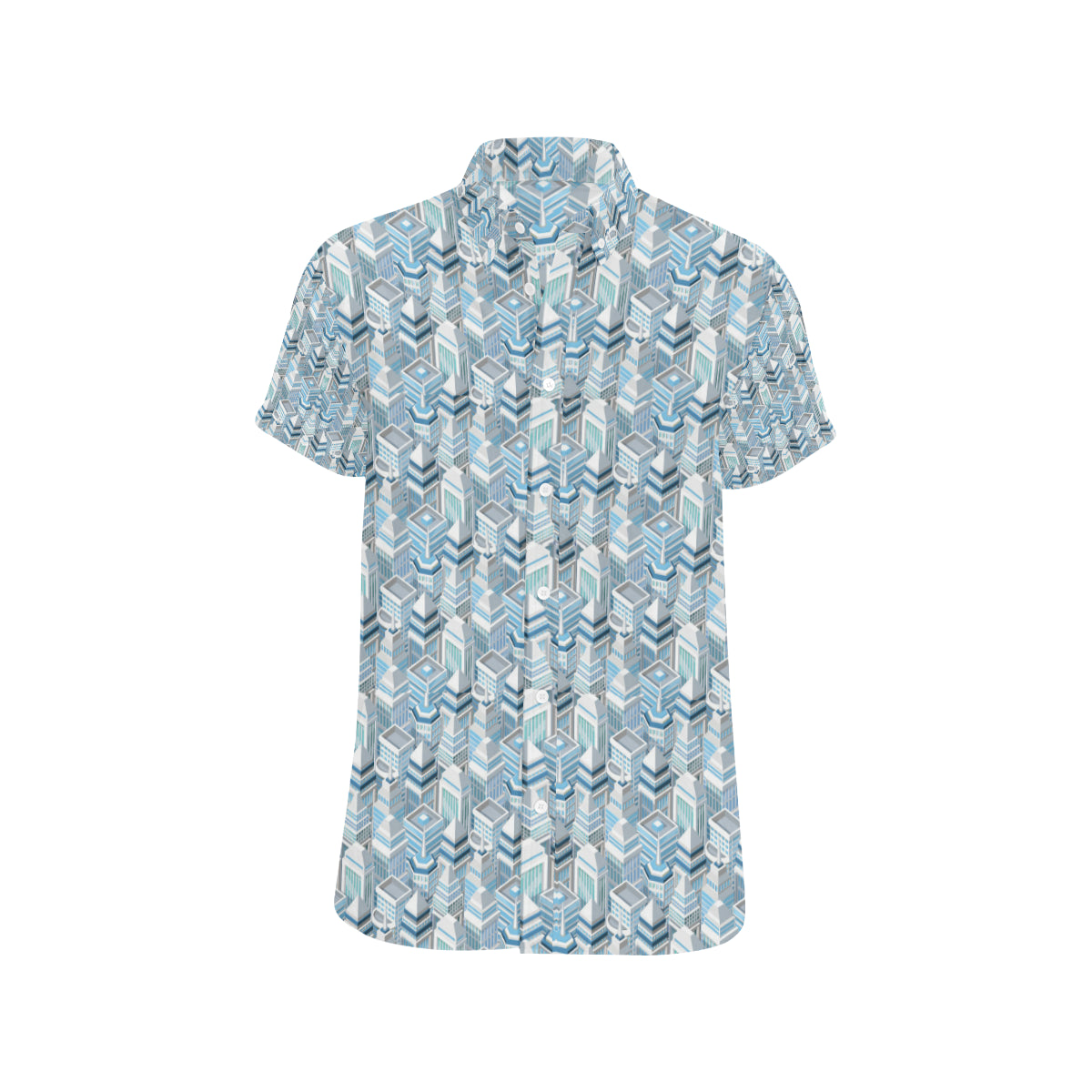 City  Pattern Print Design 03 Men's Short Sleeve Button Up Shirt