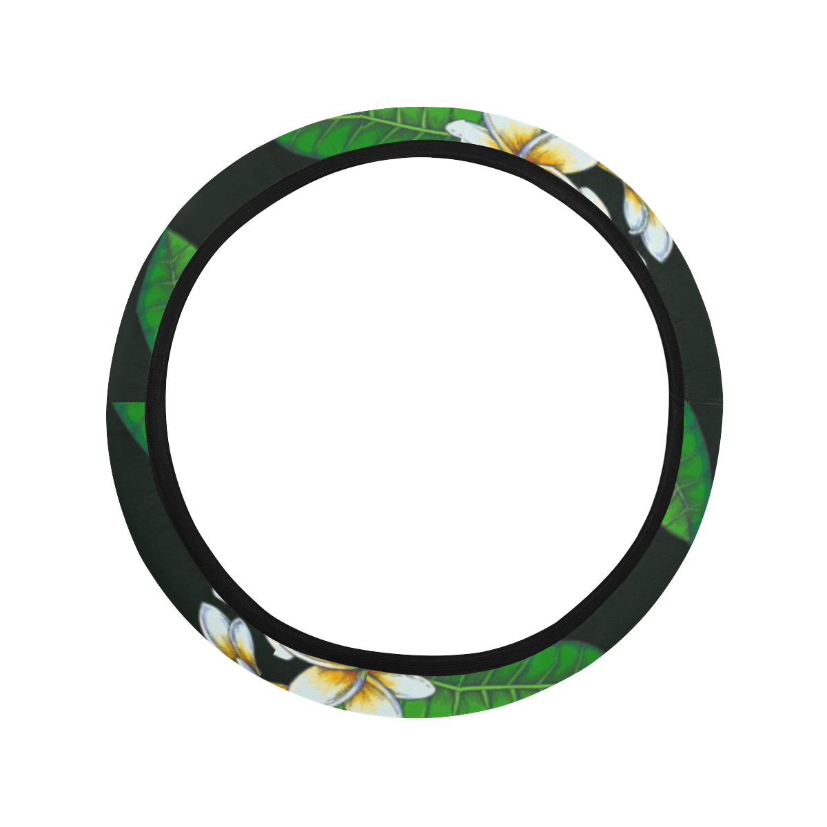 White Plumeria Pattern Print Design PM023 Steering Wheel Cover with Elastic Edge