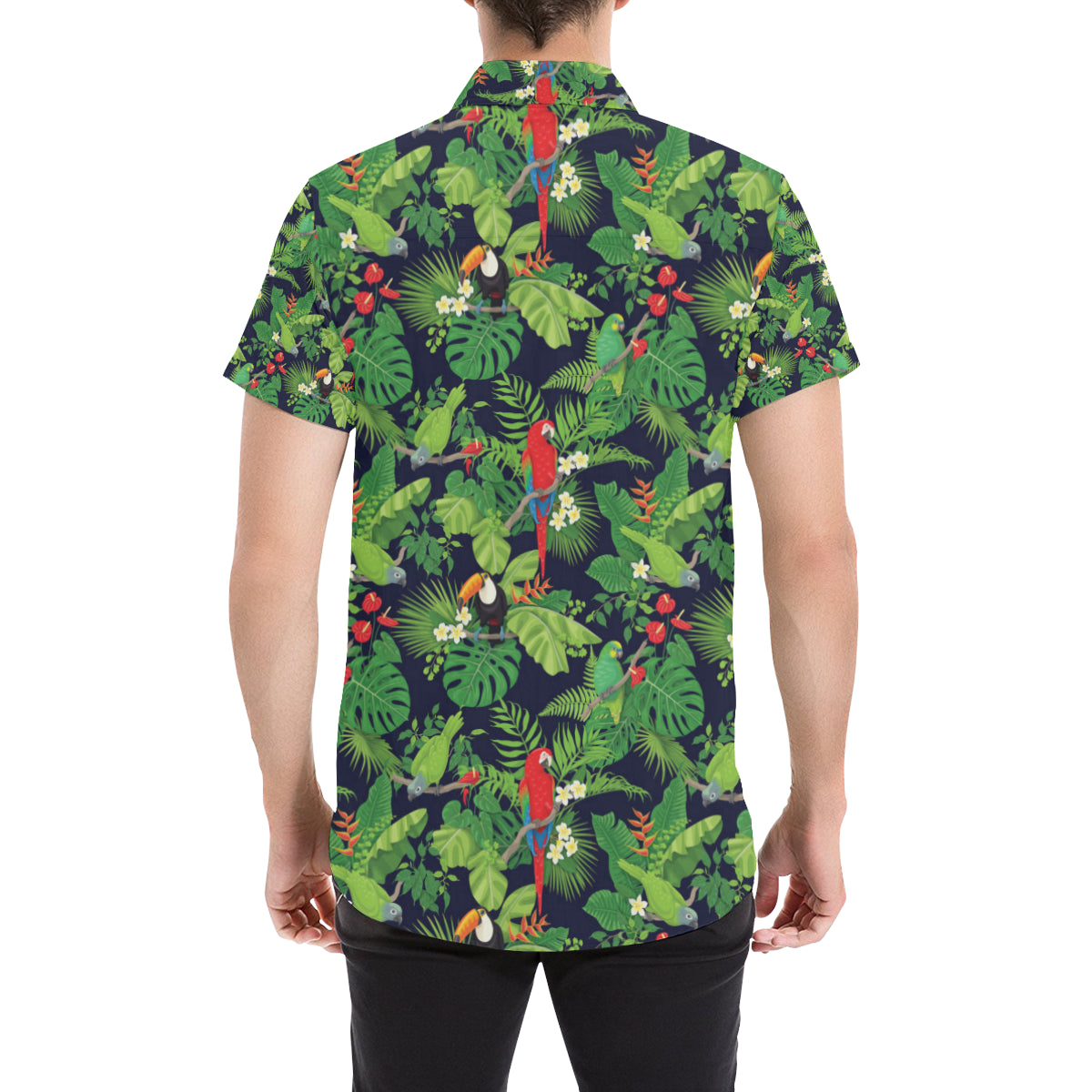 Rainforest Parrot Pattern Print Design A03 Men's Short Sleeve Button Up Shirt